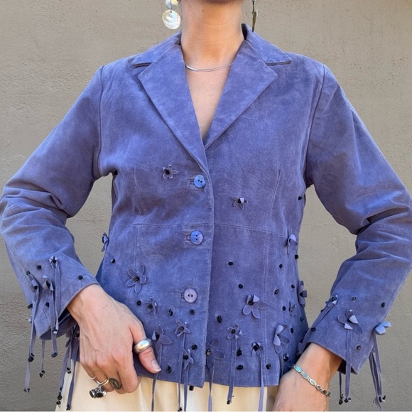 •SOLD• Vintage 90s Victor Costa Lilac Leather Jacket - Picture 2 of 8